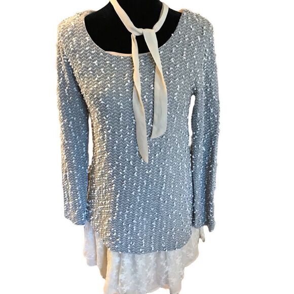 Altar’d State SZ Small Dress/top ruffles Gray off white Lace boho - Picture 4 of 8